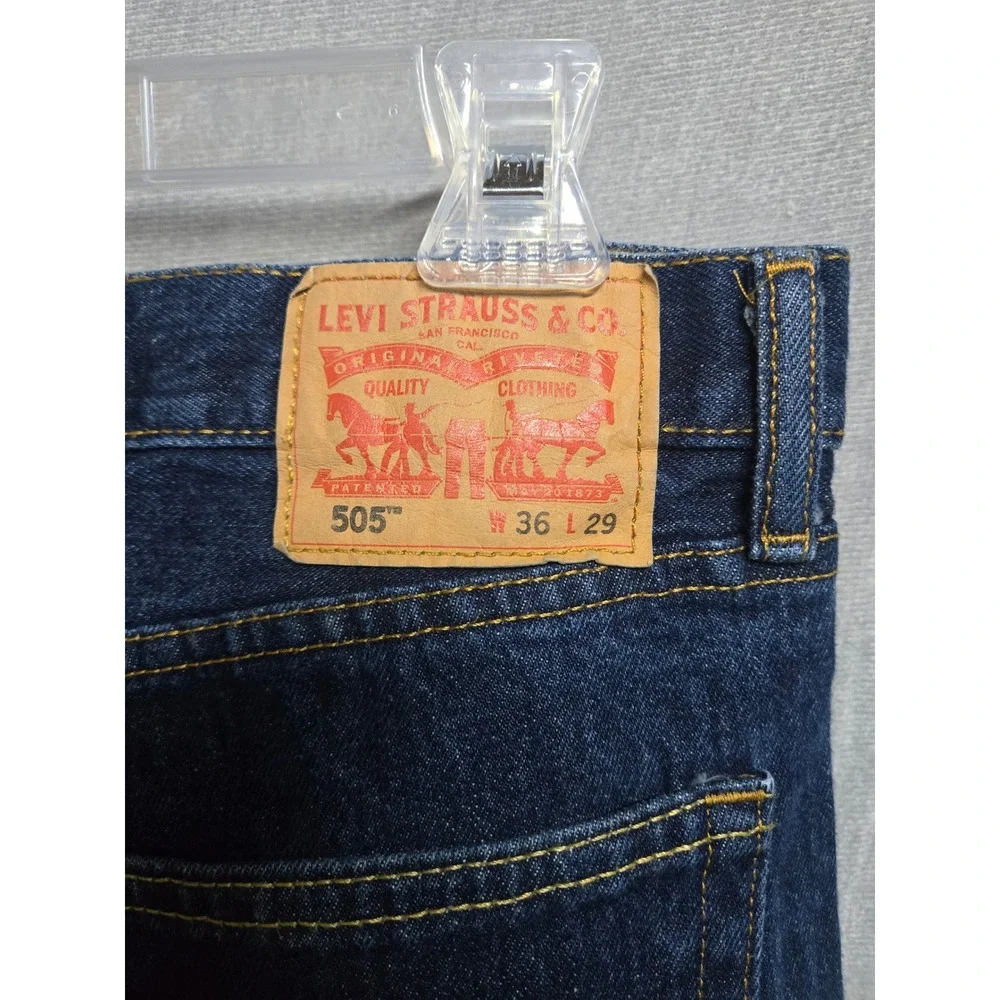 Levis 505 Mens Regular Fit Straight Leg Dark Wash Indigo Denim Jeans 36x29
